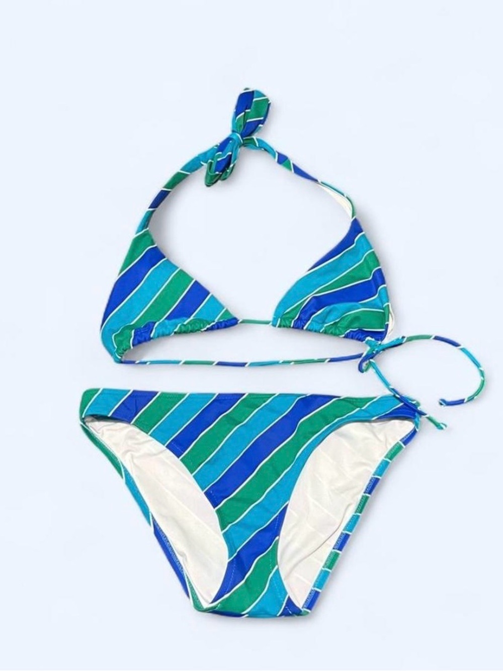Vintage Y2K Victorias Secret Hipster  Blue & Green Striped Bikini M 2008